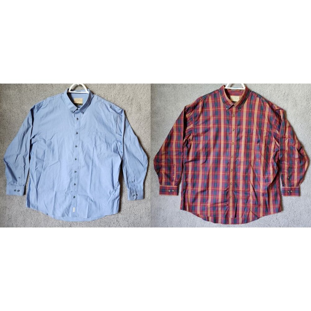 2x‎ Cabelas Solid Blue & Red Plaid Long Sleeve Button Down Shirt Size 3XL Cotton